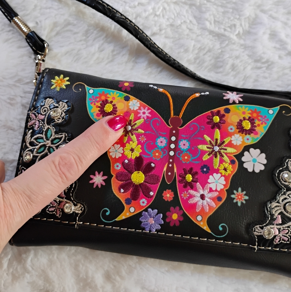 Butterfly Embroidered Rhinestone Purse Wallet - Picture 8 of 8